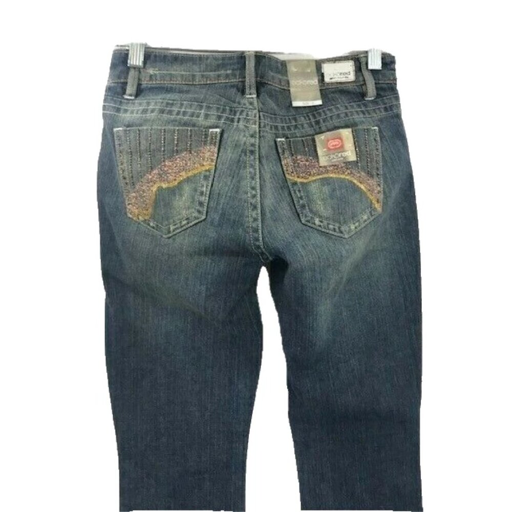 EckoRed Junior's Blue Jeans Embellished Pockets with Beads Vintage Size 7 NWT